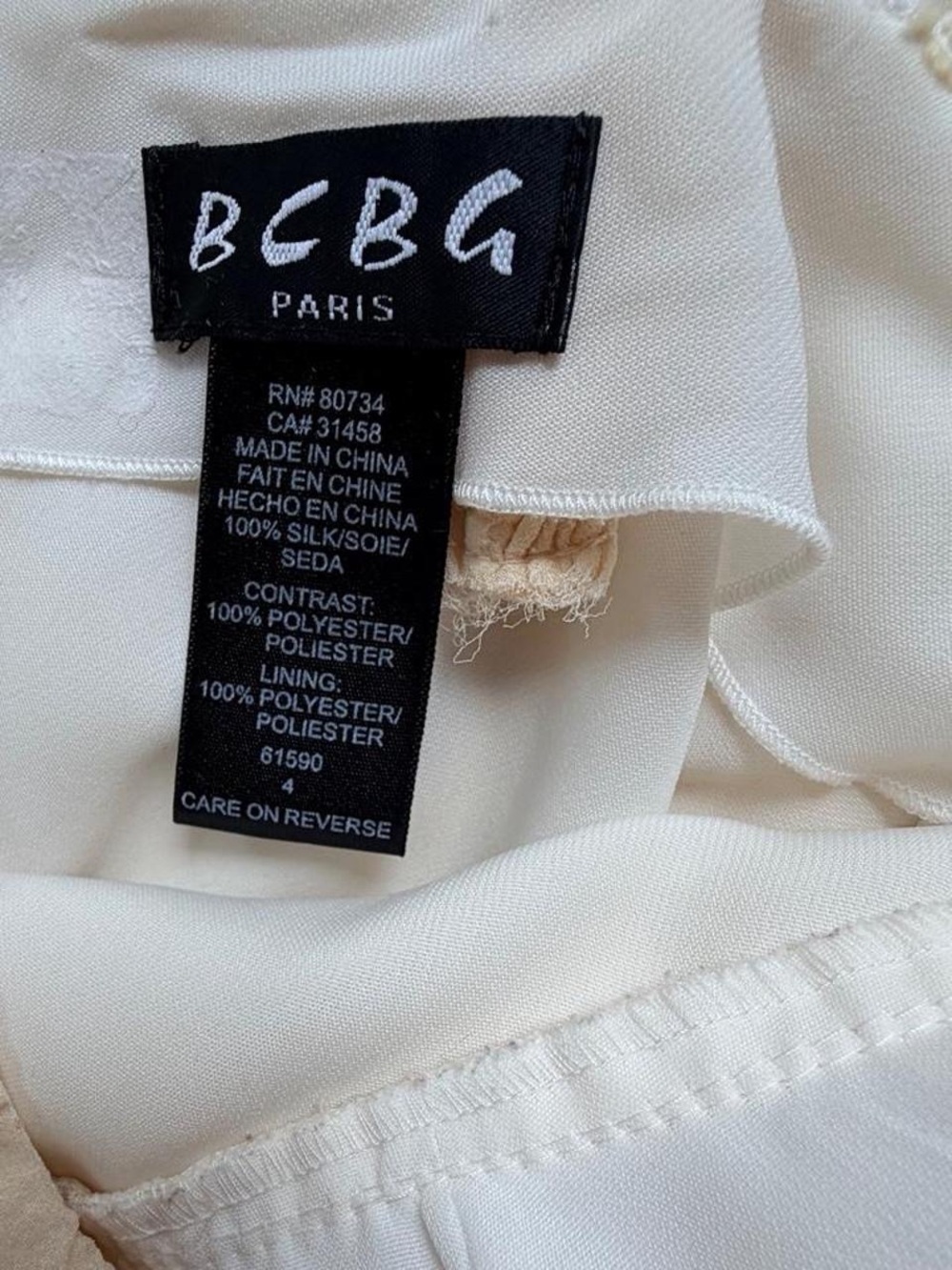 Vintage BCBG Paris Ivory Silk Ruffle Midi Dress Size 4 - Picture 7 of 8